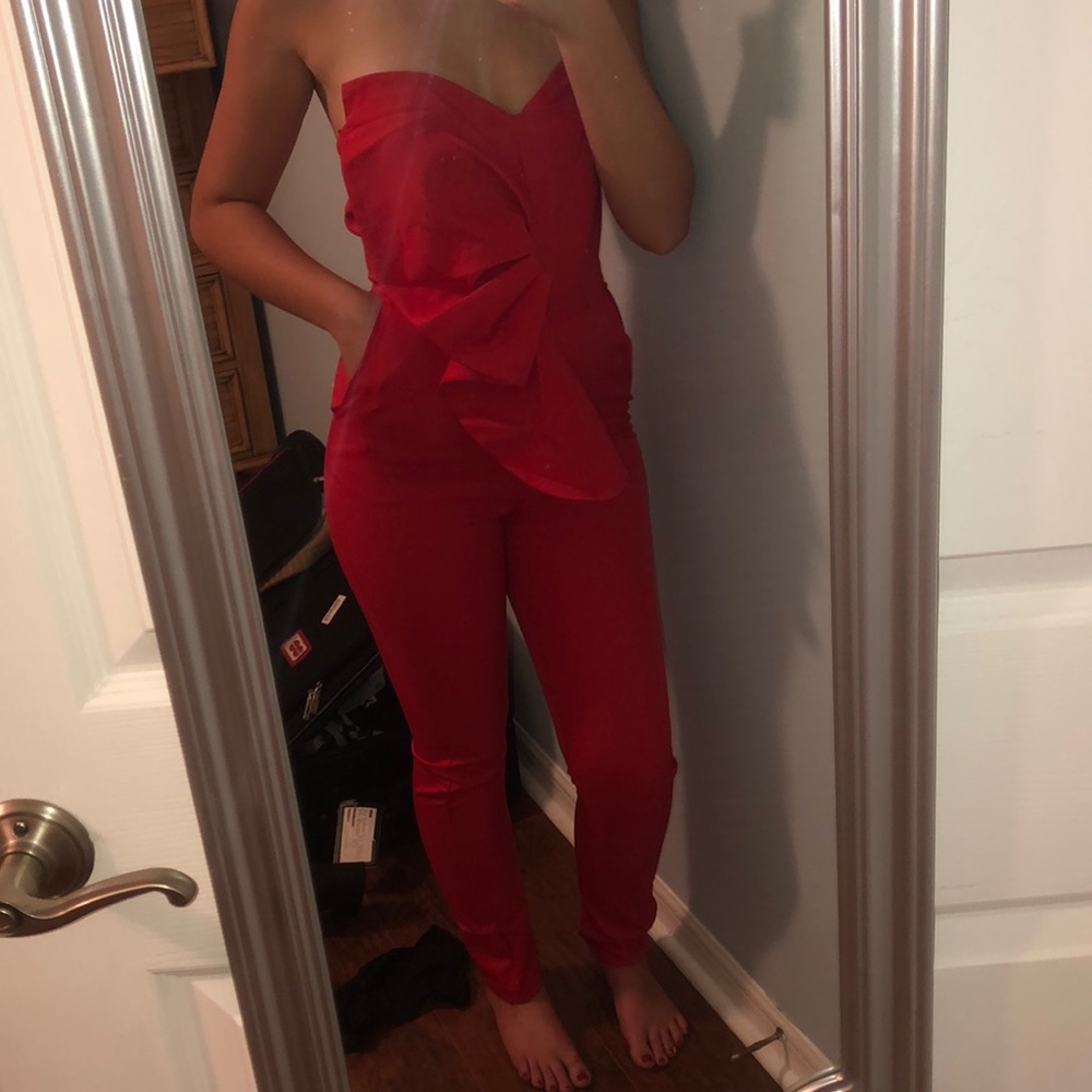 ShoeDazzle red ruffle jumpsuit